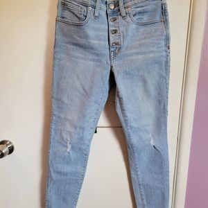 MADEWELL 9" HIGH RISE SKINNY STRETCHY JEANS, sz 27 light blu, 4 button fly.